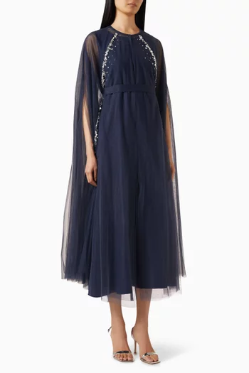 Embellished Cape & Dress Set in Tulle & Satin