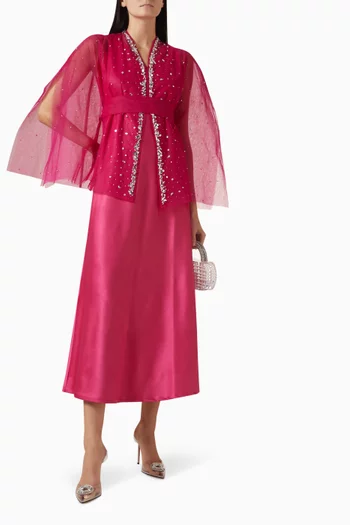 Embellished Cape & Dress Set in Tulle & Satin