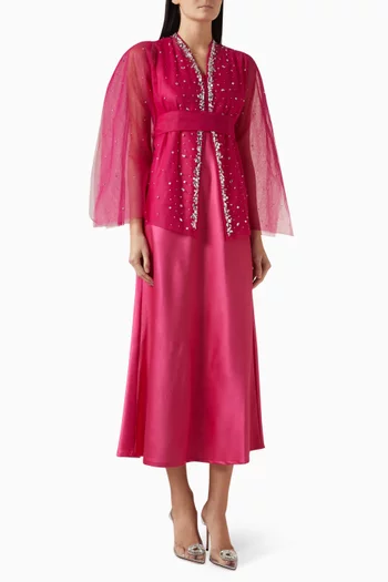 Embellished Cape & Dress Set in Tulle & Satin