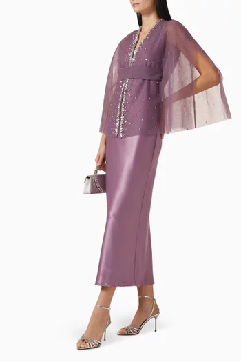 Embellished Cape & Dress Set in Tulle & Satin