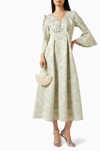 Floral-embellished Dress in Jacquard
