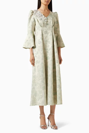 Floral-embellished Dress in Jacquard