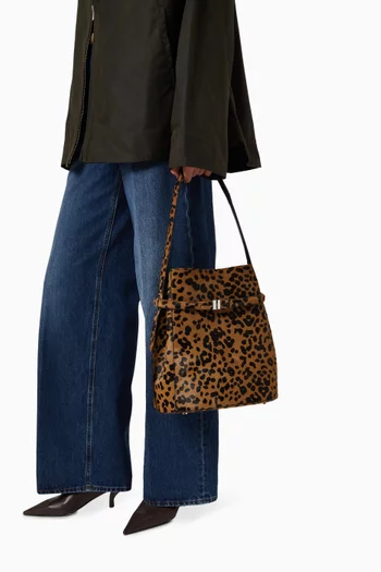 Belted Bucket Bag in Leopard-print Pony Hair