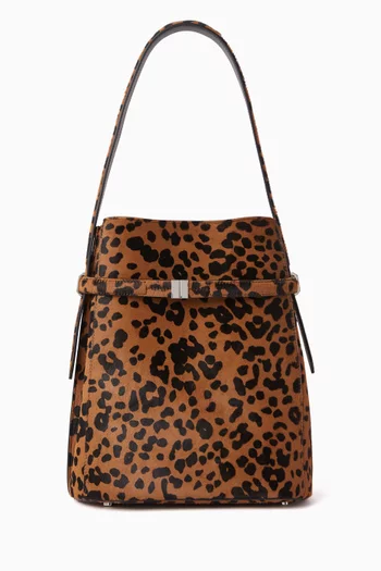 Belted Bucket Bag in Leopard-print Pony Hair