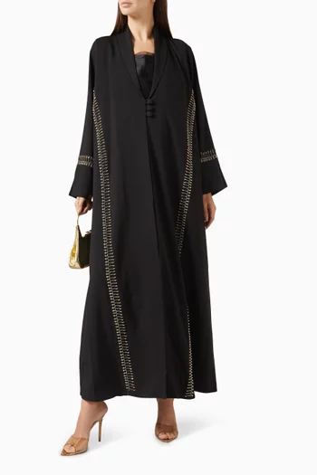 Beads Embellished Coat Abaya in Crepe
