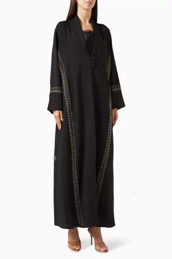 Beads Embellished Coat Abaya in Crepe