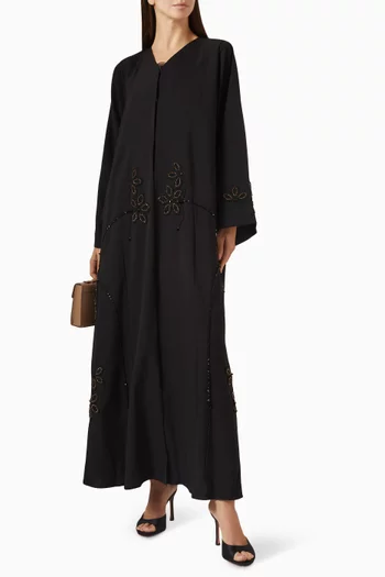 Thread & Bead Embellished Abaya in Linen