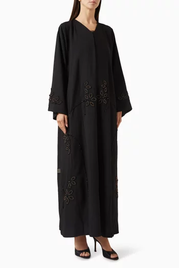 Thread & Bead Embellished Abaya in Linen