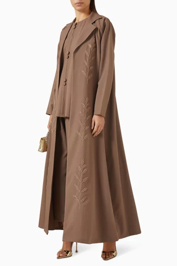 Fern Embroidered Abaya Set in Crepe