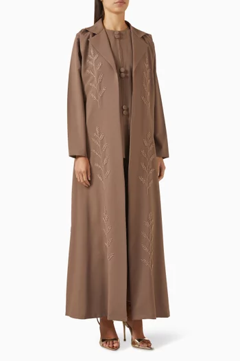 Fern Embroidered Abaya Set in Crepe