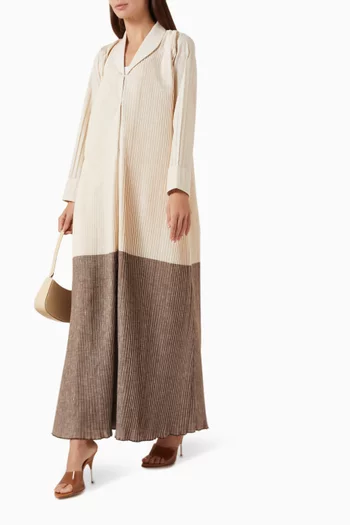 Pleated Two-tone Abaya in Linen