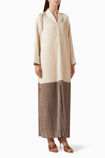 Pleated Two-tone Abaya in Linen