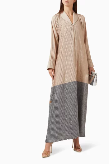 Pleated Two-tone Abaya in Linen