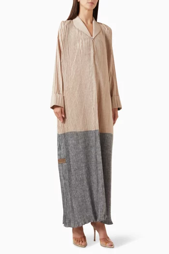 Pleated Two-tone Abaya in Linen
