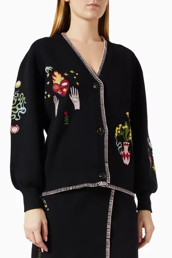 Night Garden Cardigan in Viscose-blend Knit