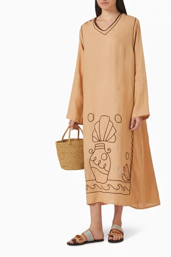 Solenne 5 Hand-embroidered Kaftan in Linen
