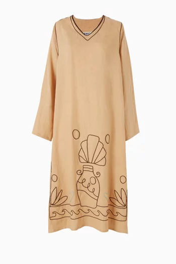 Solenne 5 Hand-embroidered Kaftan in Linen