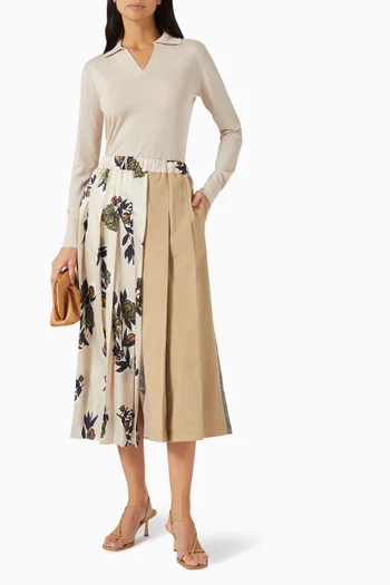 Floral-print Pleated Skirt in Twill