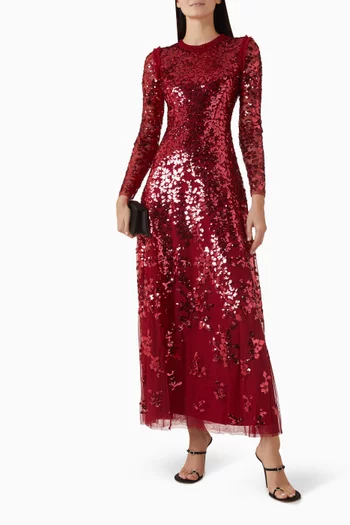 فستان سهرة روزانا بتطريزات شبكية تول