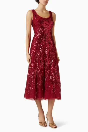 فستان سهرة باليرينا مطرز بالترتر تول