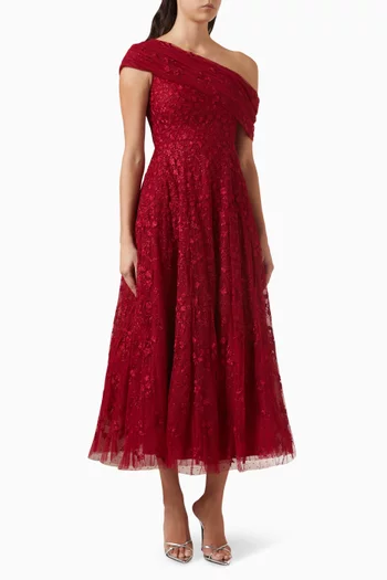 Everett Bloom One-Shoulder Gown