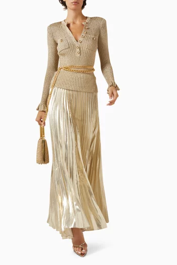 Chain Pleated Dress in Rib-knit