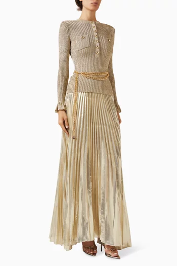 Chain Pleated Dress in Rib-knit