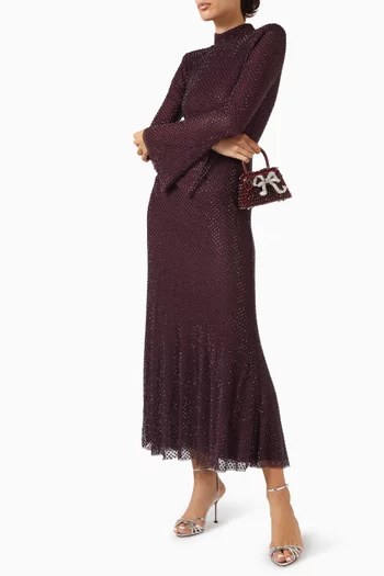 Rhinestone Midi Dress in Fishnet