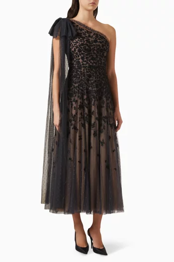 Sylvia Rose One-shoulder Bow Ankle Gown