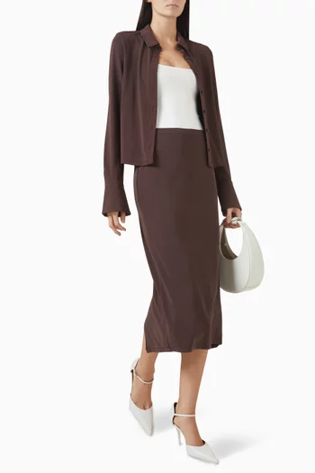 تنورة متوسطة الطول بقصة ضيقة جيرسيه غير لامع