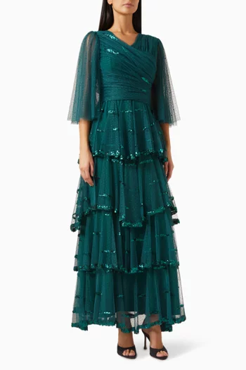 Tiered  Sequin-embellished Gown