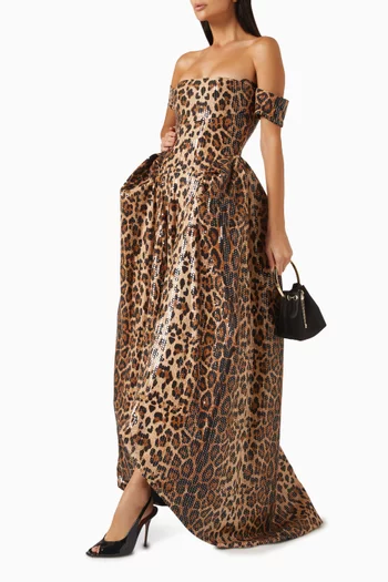 Leopard Sequin-embellished Gown