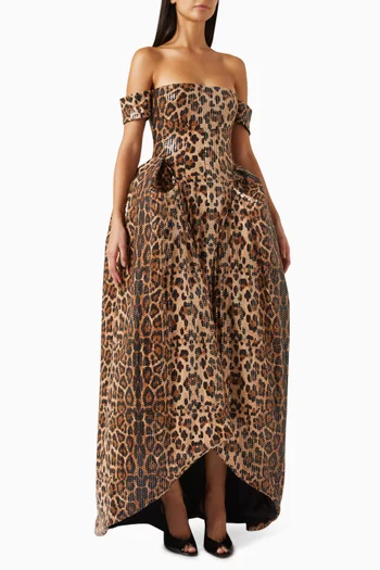 Leopard Sequin-embellished Gown