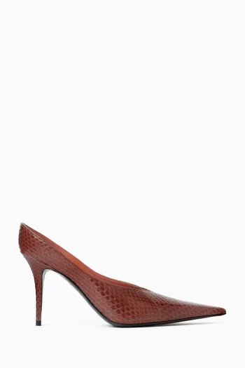 حذاء أنوك مفتوح من الخلف بكعب 90 مم جلد بنقشة جلد الأفعى