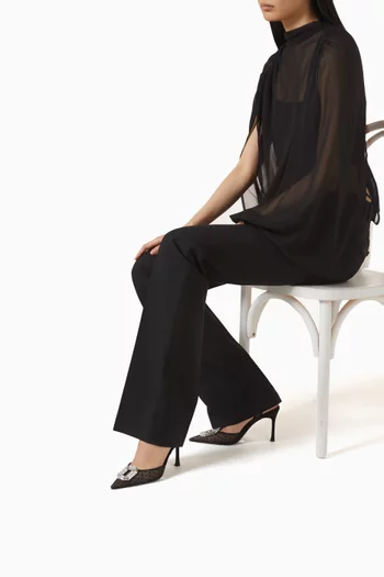 Camelia 90 Crystal Slingback Pumps in Lace & Leather