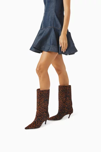 حذاء بوت فيونا بكعب 60 مم جلد يشبه شعر الحصان