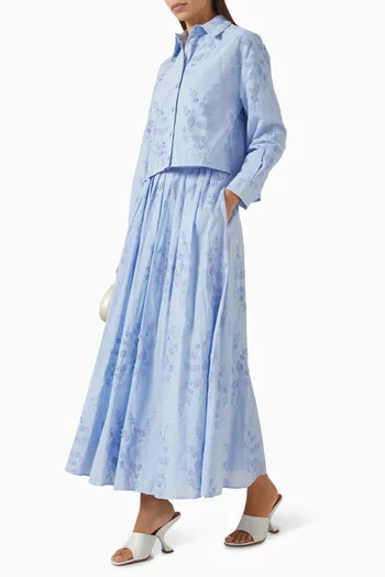 Bella Embroidered Shirt & Skirt Set in Cotton