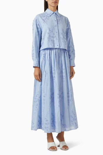 Bella Embroidered Shirt & Skirt Set in Cotton