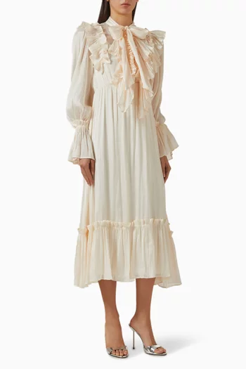 فستان متوسط الطول بكشكش