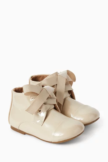 Jane Lace-up Boots in Patent Faux Leather