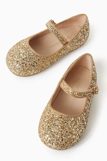 Eva Glitter Ballet Flats in Faux Leather