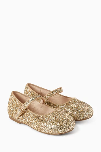 Eva Glitter Ballet Flats in Faux Leather