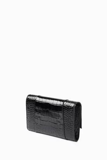 Hourglass Wallet on Chain in Croc-embossed Leather