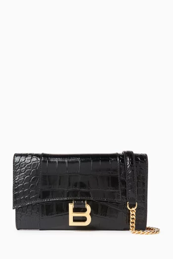Hourglass Wallet on Chain in Croc-embossed Leather