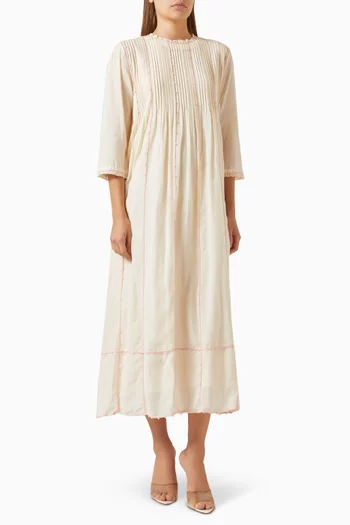Embroidered Pintuck Dress