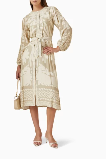Floral-print Belted Midi Dress
