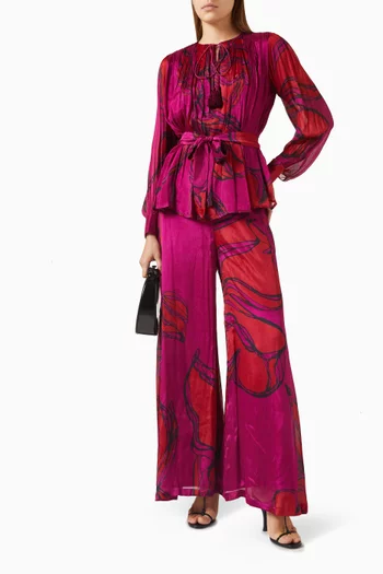 Pleated Floral-print Belted Top