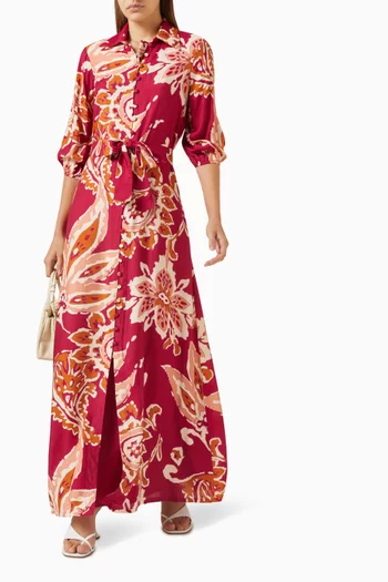 Floral-print Belted Shirt Maxi Dress