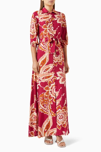Floral-print Belted Shirt Maxi Dress