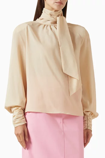 Oversized Bow-neck Blouse in Georgette